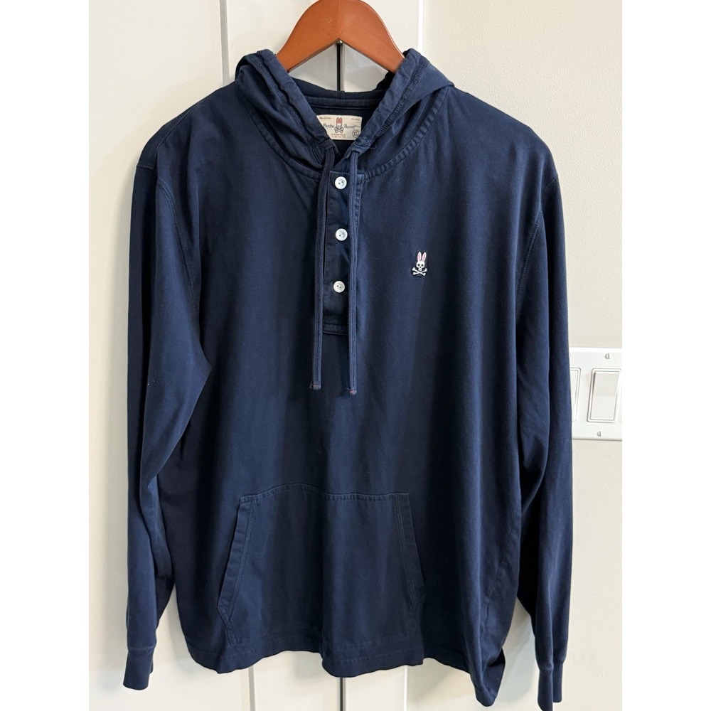 Psycho Bunny Men's Medium Long‎ Sleeve Pocket Hoodie Navy Pima Cotton